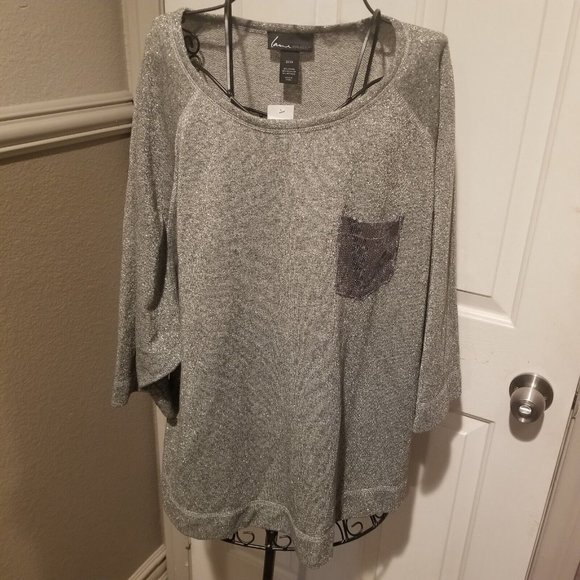 NWT Lane Bryant 22/24 Plus Size 3XL Silver Metallic Top with Sequin Pocket - Picture 4 of 8